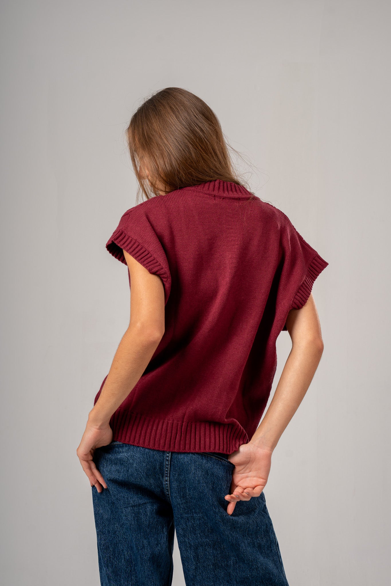 Burgundy V-Neck Cable vest